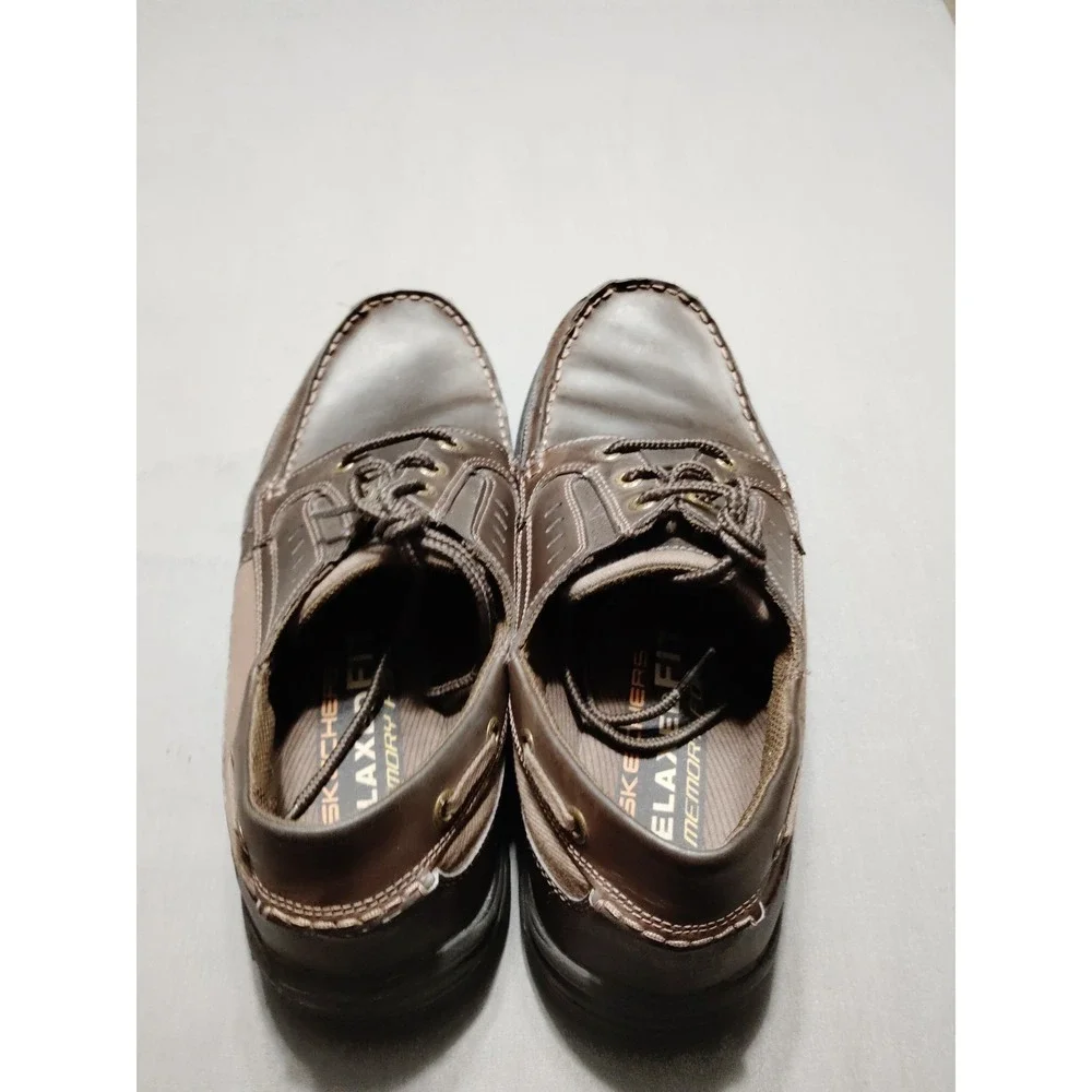 Skechers Relaxed Fit Shoes Mens Size‎ 13 Brown Leather Casual Boat Memory Foam